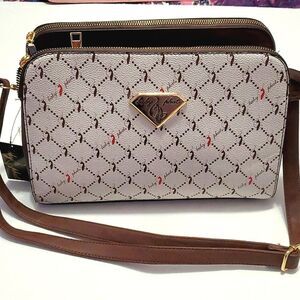 Baby Phat Tan & Caramel Cats Pattern Vegan Leather Multi Section Bag